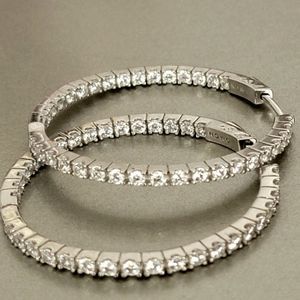 New 925 Sterling Silver hoop earrings diamonds Inside and out